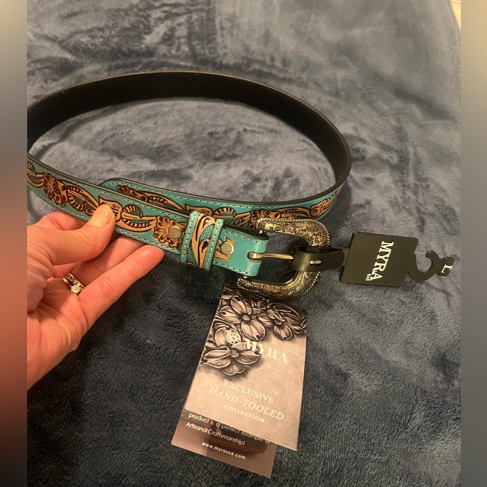 Myra Jenson Hill Hand Tooled Genuine Leather Women’s Large Belt, new with tag